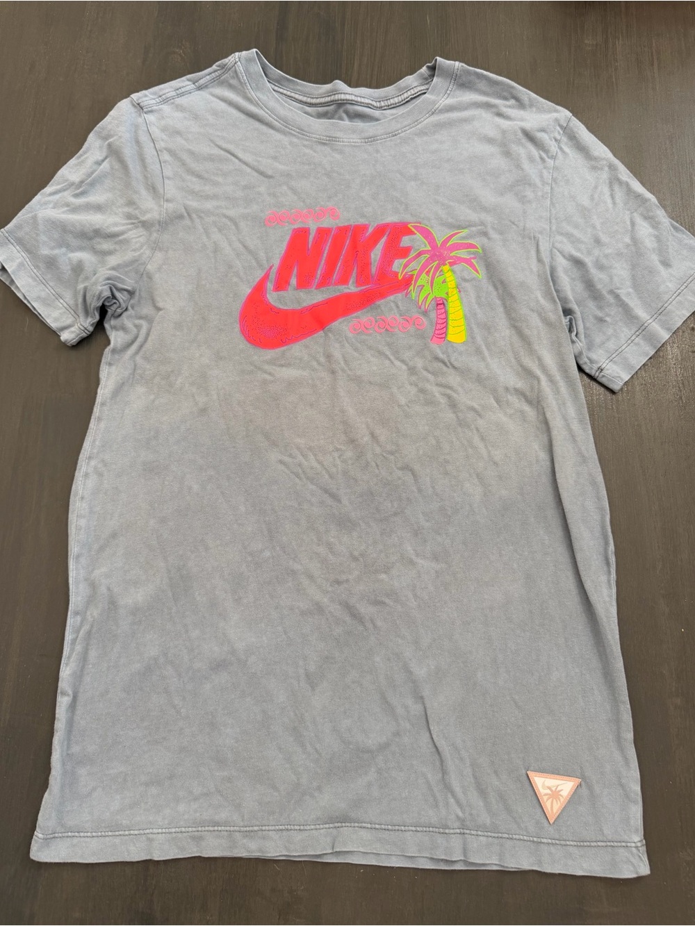 Nike Palm Tree Graphic Tee Mens Bluish Gray Neon Shirt Small
